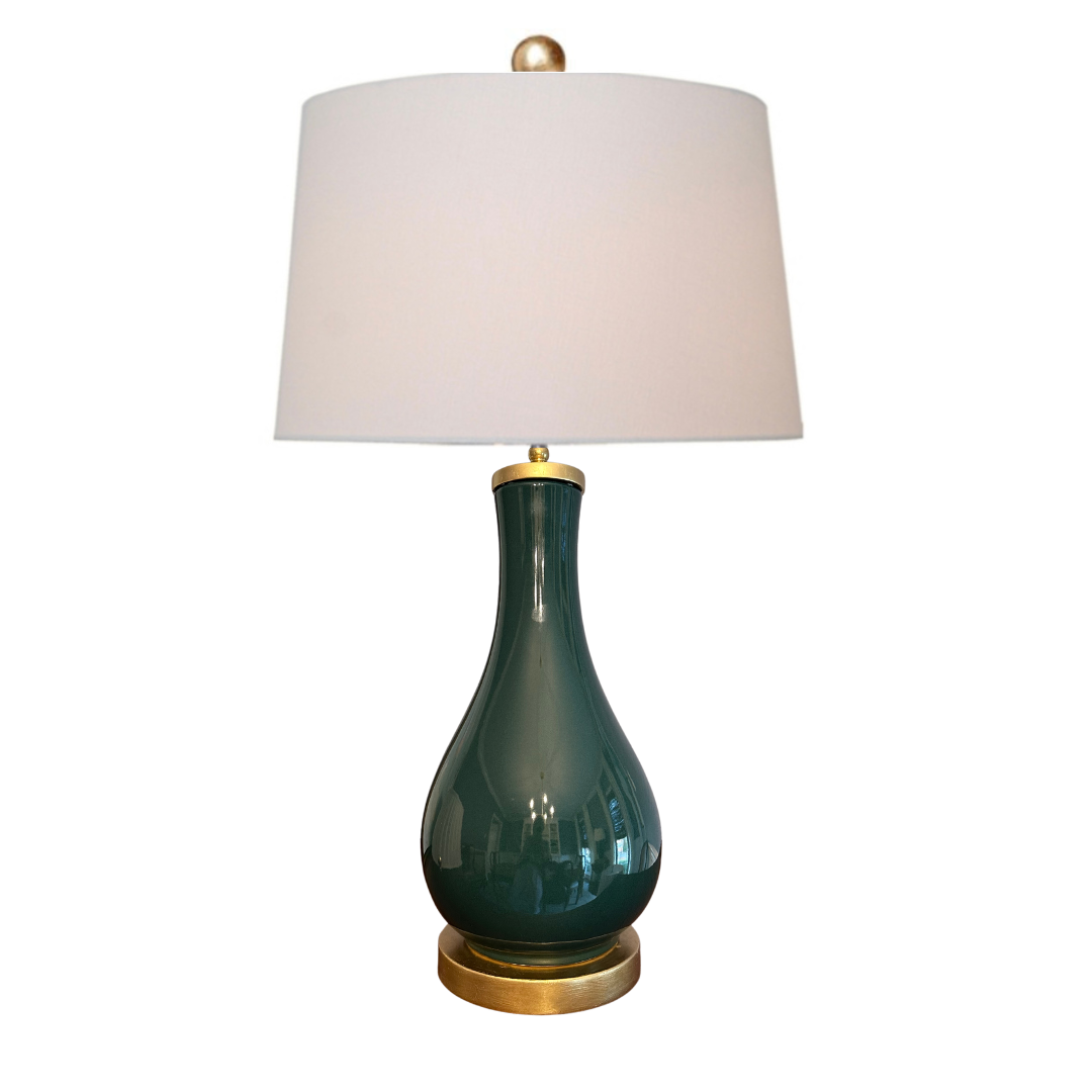 Lilou Green Table Lamp - Green/Antique Brass