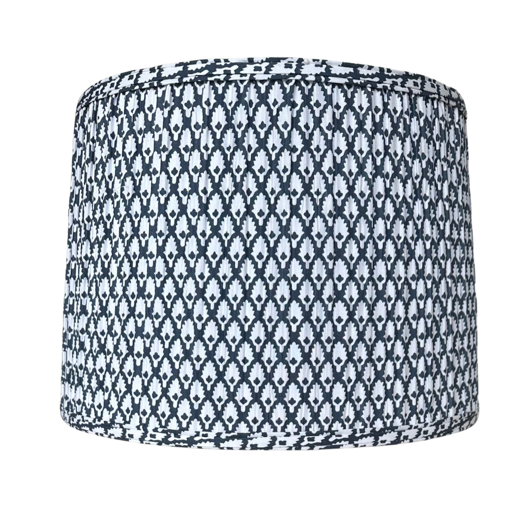 BLOCK PRINT FLORAL SHADE NAVY The Happy Lamp Company