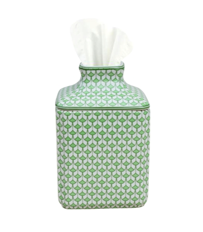 PORCELAIN TISSUE HOLDER - GREEN FISHSCALE